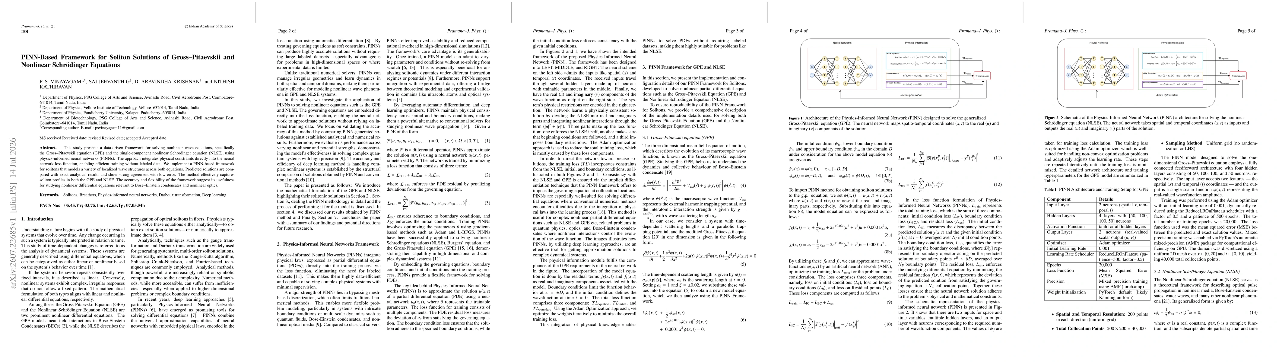 Thumbnail for PINN-Based Framework for Soliton Solutions of Gross Pitaevskii and Nonlinear Schrodinger Equations