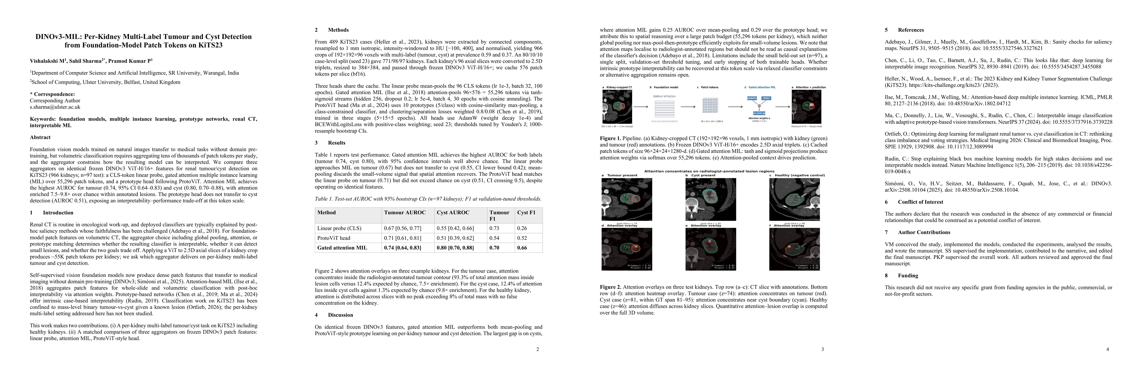 Thumbnail for DINOv3-MIL: Per-Kidney Multi-Label Tumour and Cyst Detection from Foundation-Model Patch Tokens on KiTS23