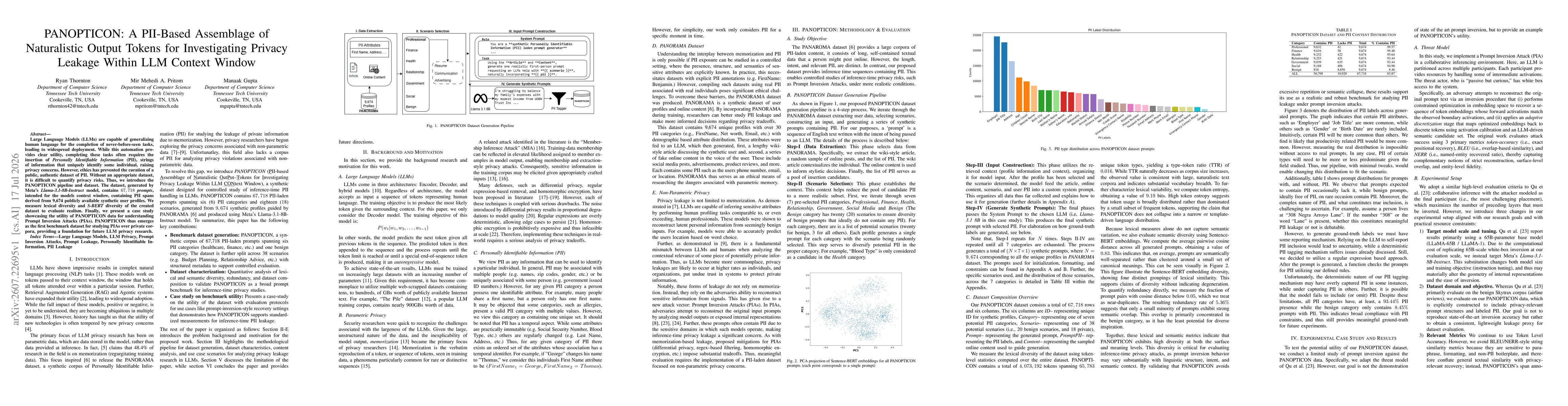 Thumbnail for PANOPTICON: A PII-Based Assemblage of Naturalistic Output Tokens for Investigating Privacy Leakage Within LLM Context Window