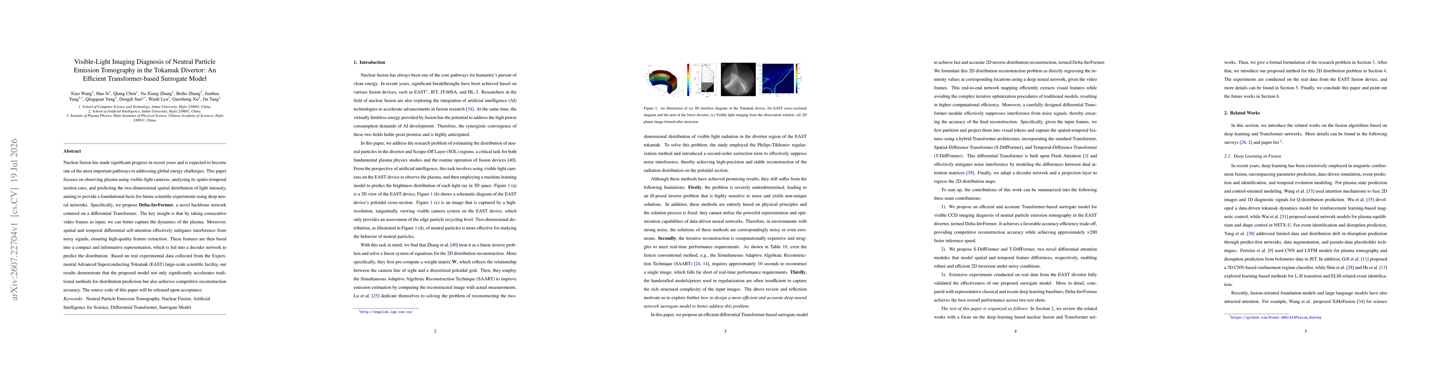 Thumbnail for Visible-Light Imaging Diagnosis of Neutral Particle Emission Tomography in the Tokamak Divertor: An Efficient Transformer-based Surrogate Model