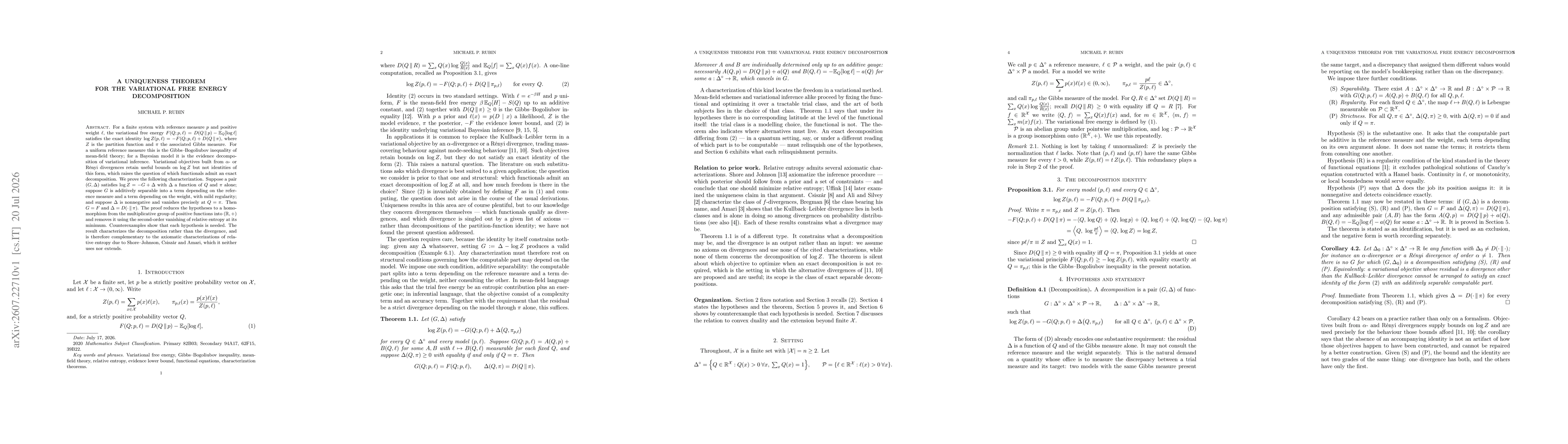 Thumbnail for A uniqueness theorem for the variational free energy decomposition