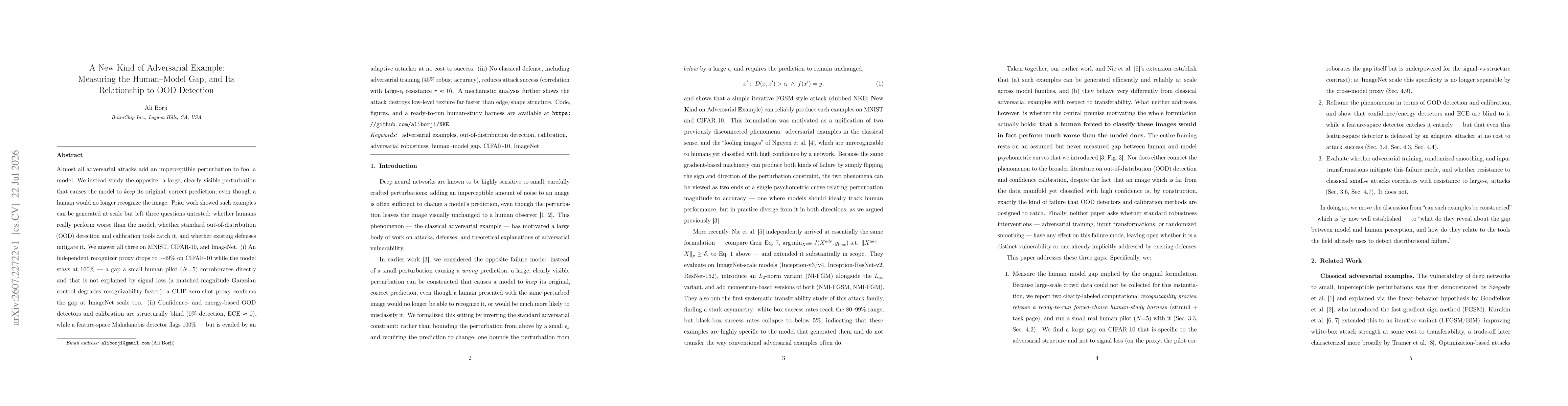 Thumbnail for A New Kind of Adversarial Example: Measuring the Human-Model Gap, and Its Relationship to OOD Detection