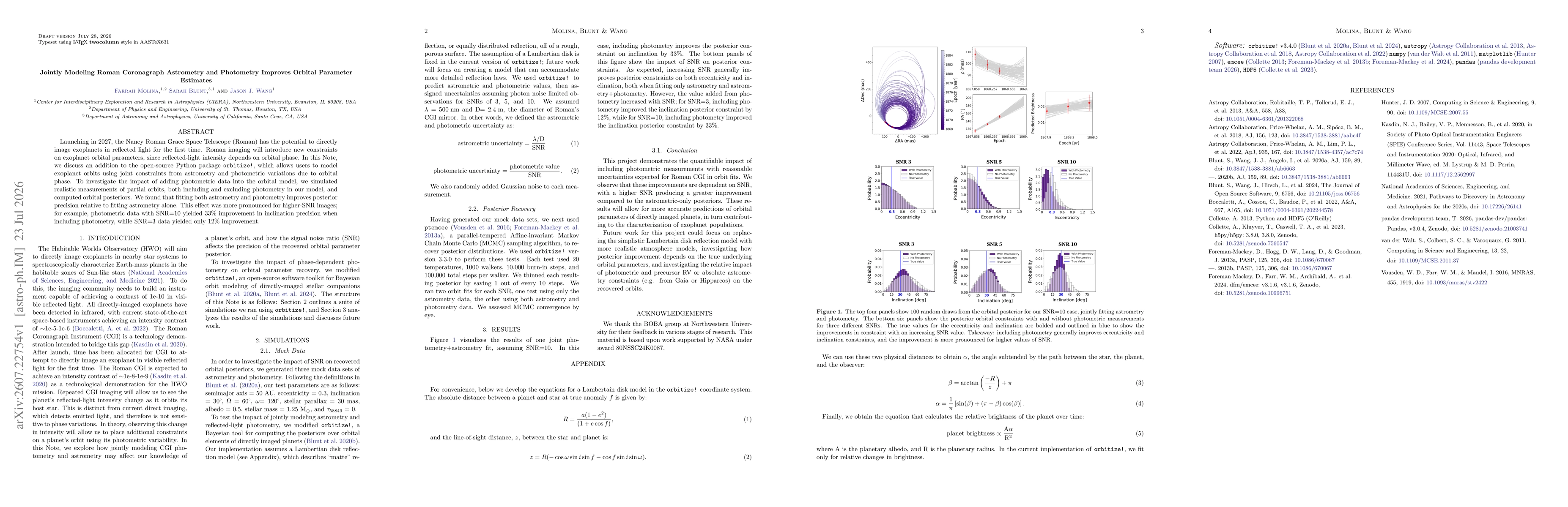Thumbnail for Jointly Modeling Roman Coronagraph Astrometry and Photometry Improves Orbital Parameter Estimates