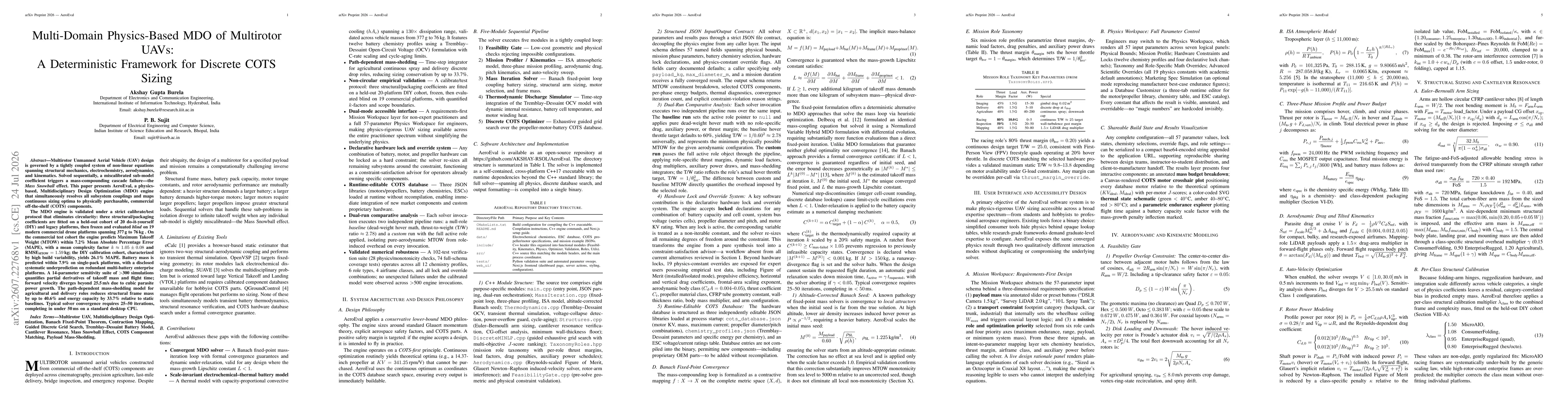 Thumbnail for Multi-Domain Physics-Based MDO of Multirotor UAVs: A Deterministic Framework for Discrete COTS Sizing