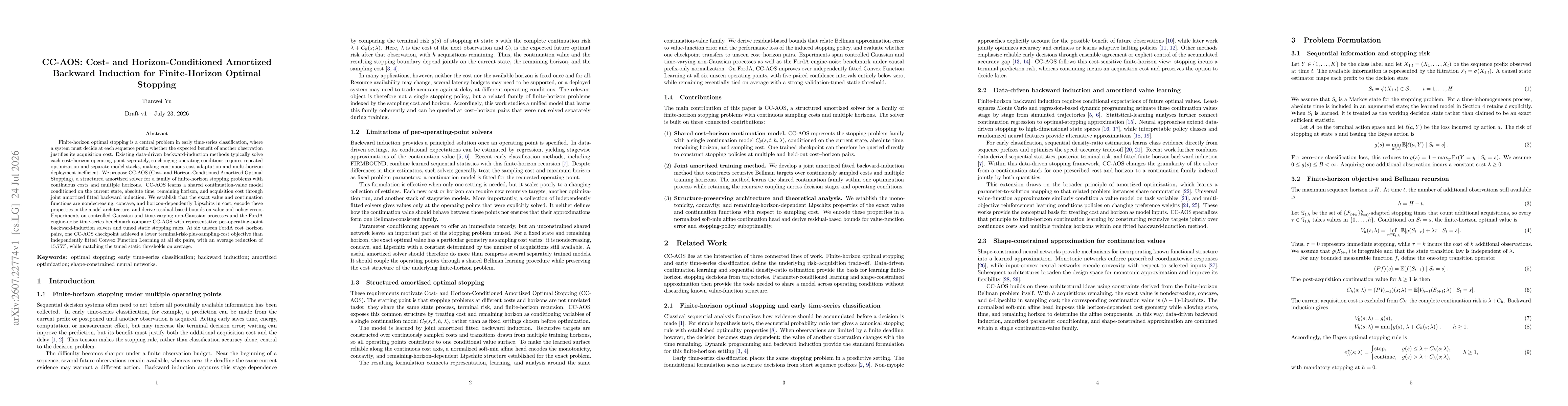 Thumbnail for CC-AOS: Cost- and Horizon-Conditioned Amortized Backward Induction for Finite-Horizon Optimal Stopping
