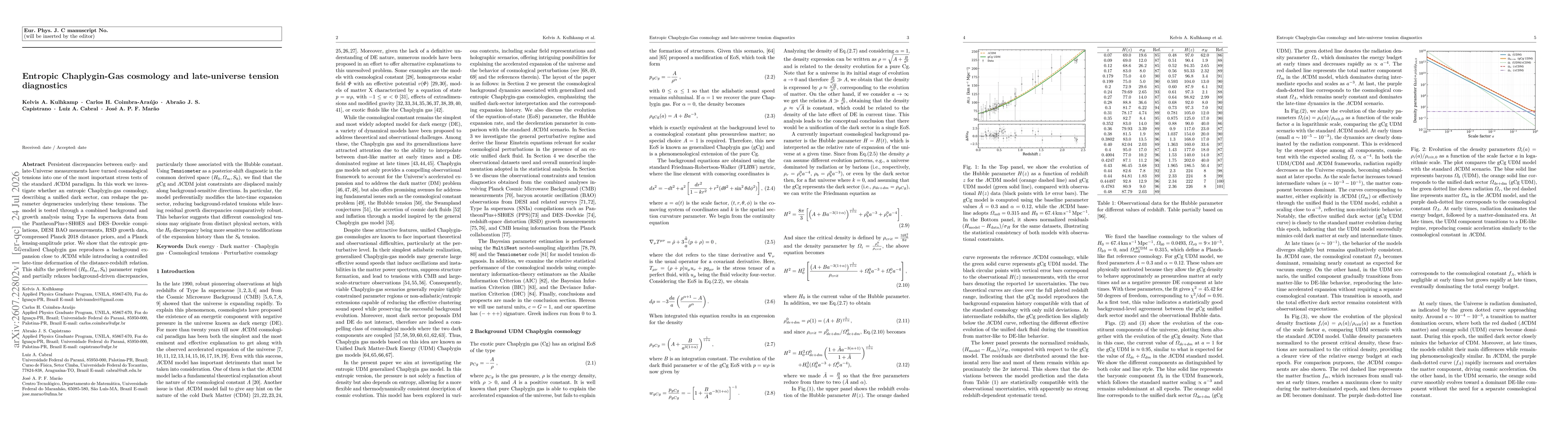 Thumbnail for Entropic Chaplygin-Gas cosmology and late-universe tension diagnostics