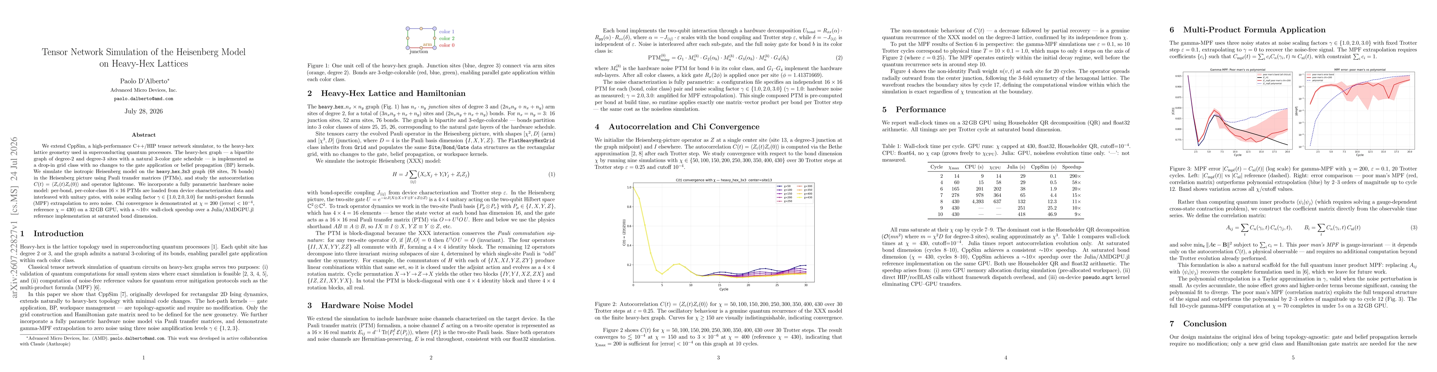 Thumbnail for Tensor Network Simulation of the Heisenberg Model on Heavy-Hex Lattices
