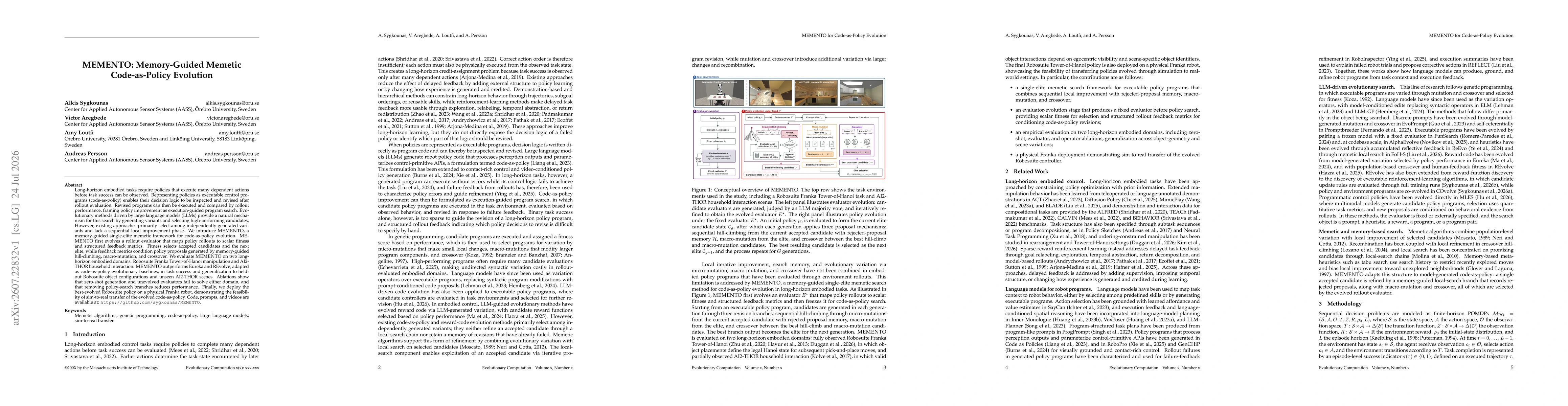 Thumbnail for MEMENTO: Memory-Guided Memetic Code-as-Policy Evolution