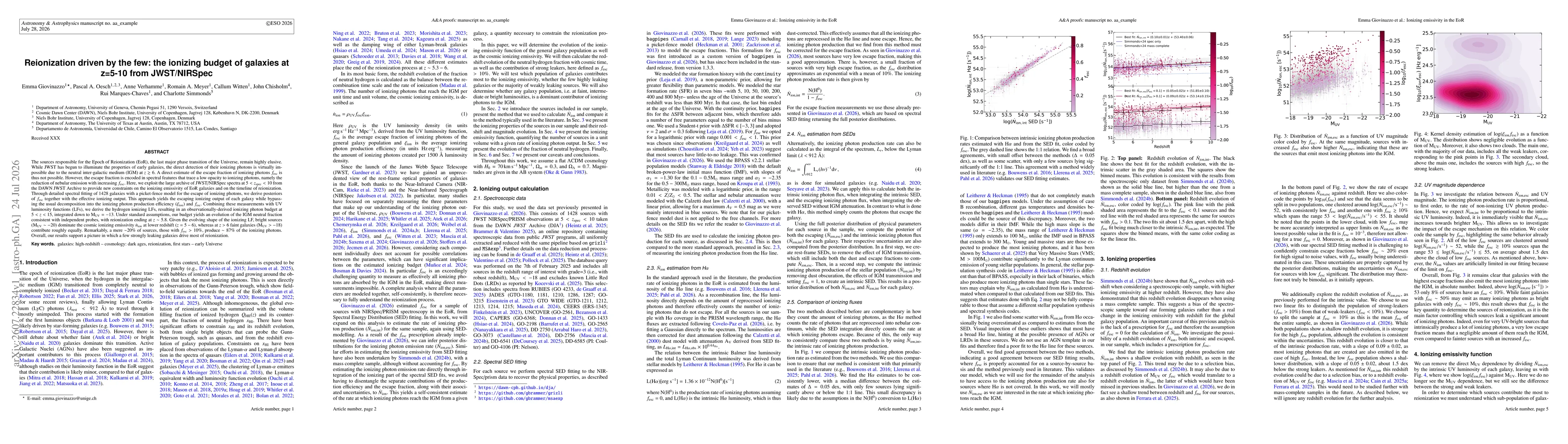 Thumbnail for Reionization driven by the few: the ionizing budget of galaxies at z=5-10 from JWST/NIRSpec
