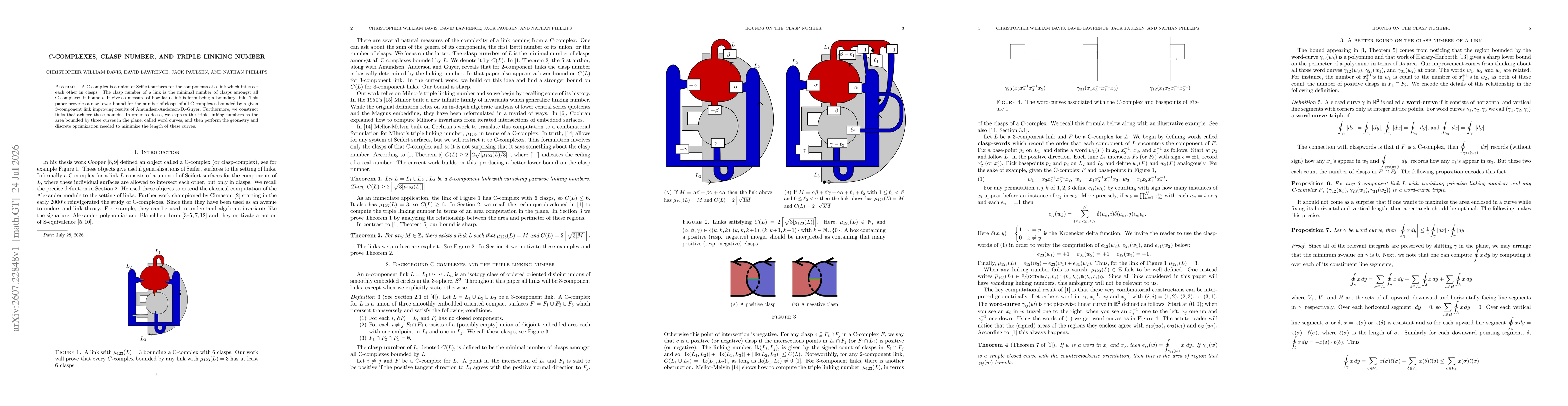 Thumbnail for $C$-complexes, Clasp Number, and Triple Linking Number