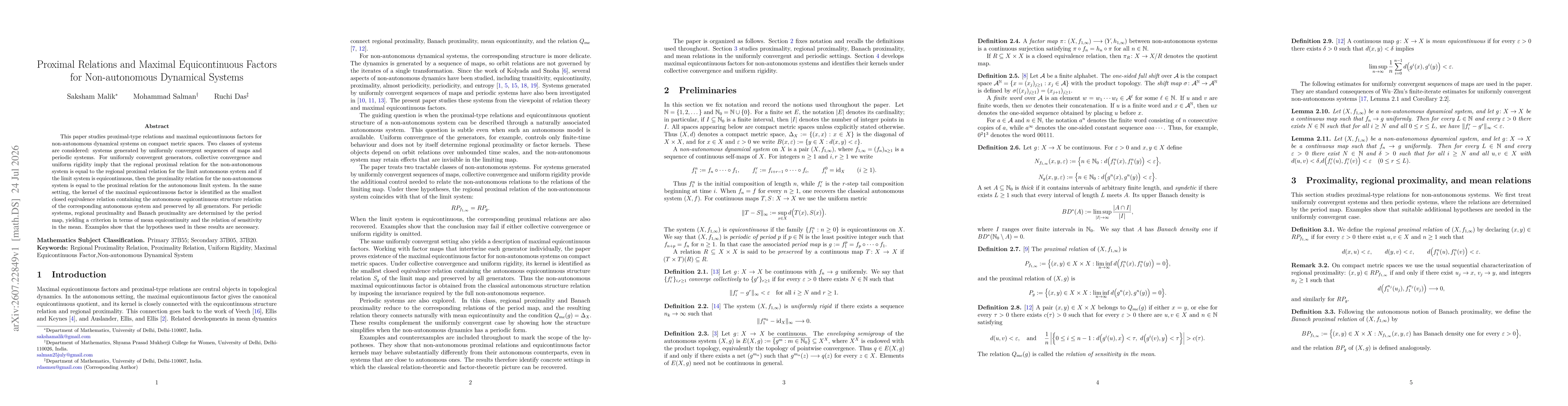 Thumbnail for Proximal Relations and Maximal Equicontinuous Factors for Non-autonomous Dynamical Systems