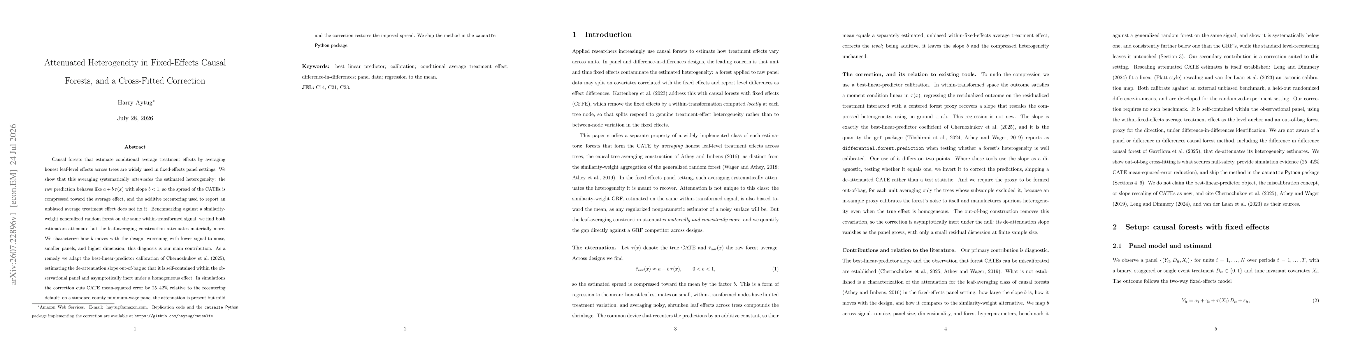 Thumbnail for Attenuated Heterogeneity in Fixed-Effects Causal Forests, and a Cross-Fitted Correction