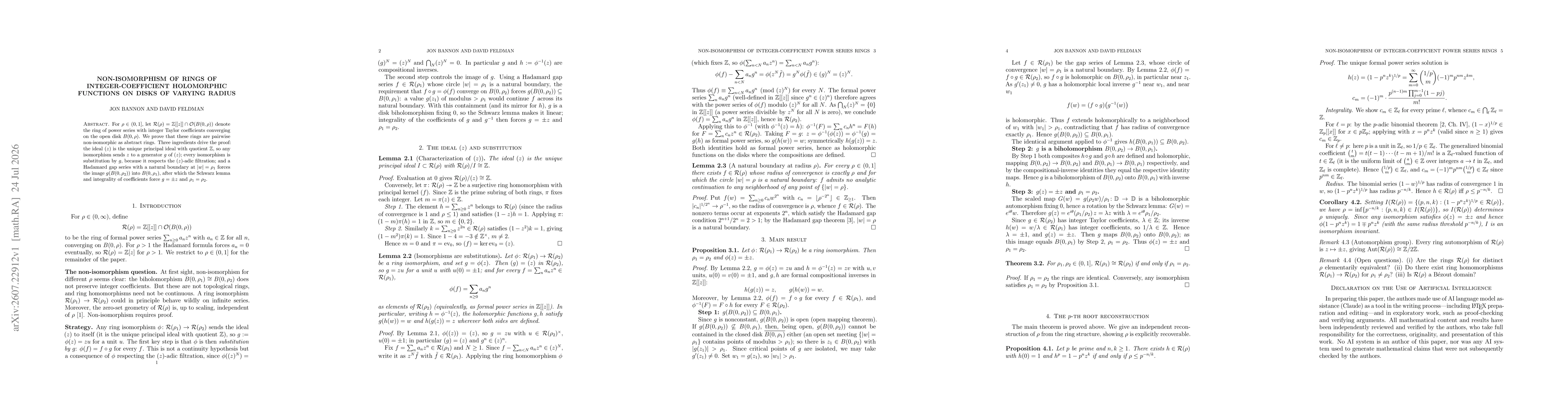 Thumbnail for Non-isomorphism of rings of integer-coefficient holomorphic functions on disks of varying radius