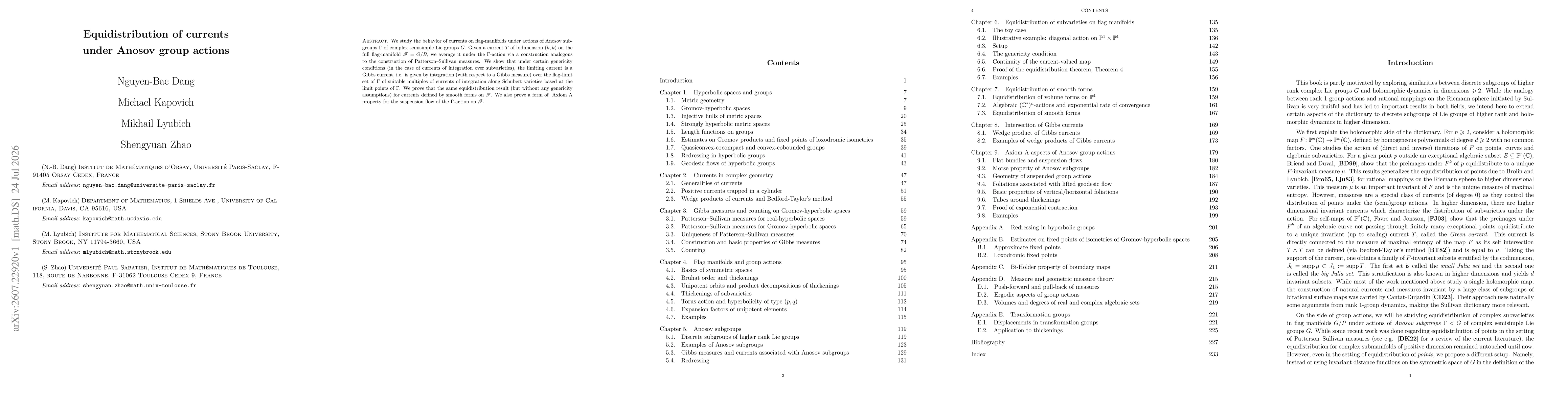 Thumbnail for Equidistribution of currents under Anosov group actions