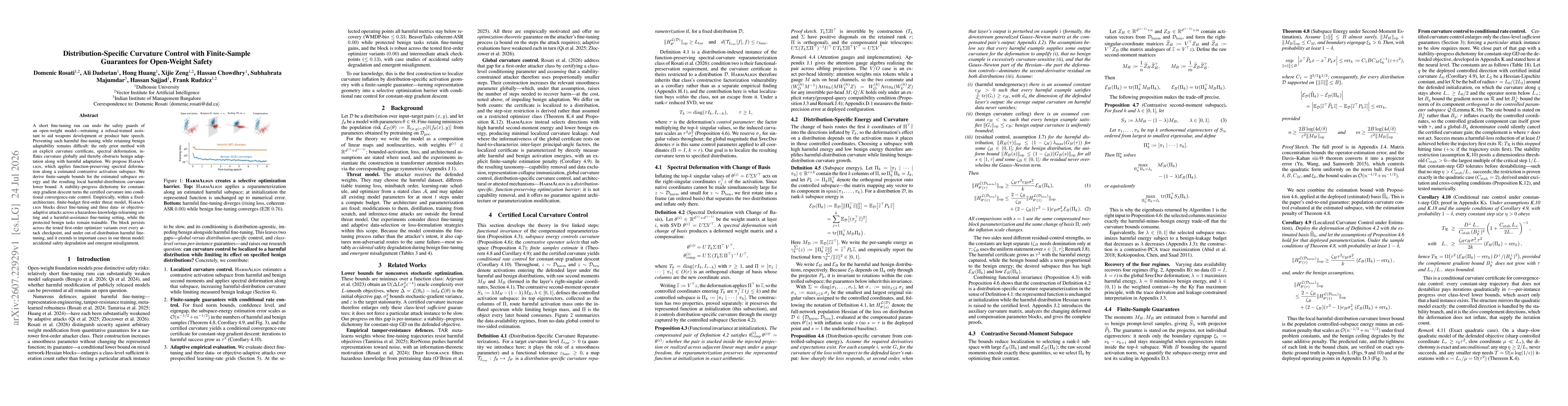 Thumbnail for Distribution-Specific Curvature Control with Finite-Sample Guarantees for Open-Weight Safety