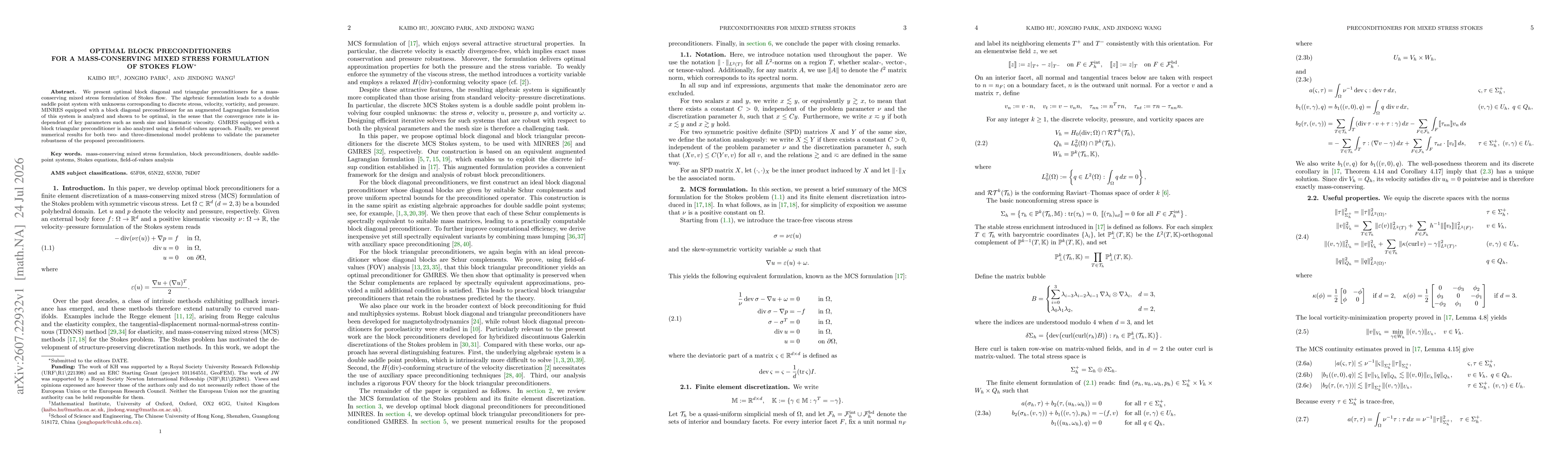 Thumbnail for Optimal block preconditioners for a mass-conserving mixed stress formulation of Stokes flow