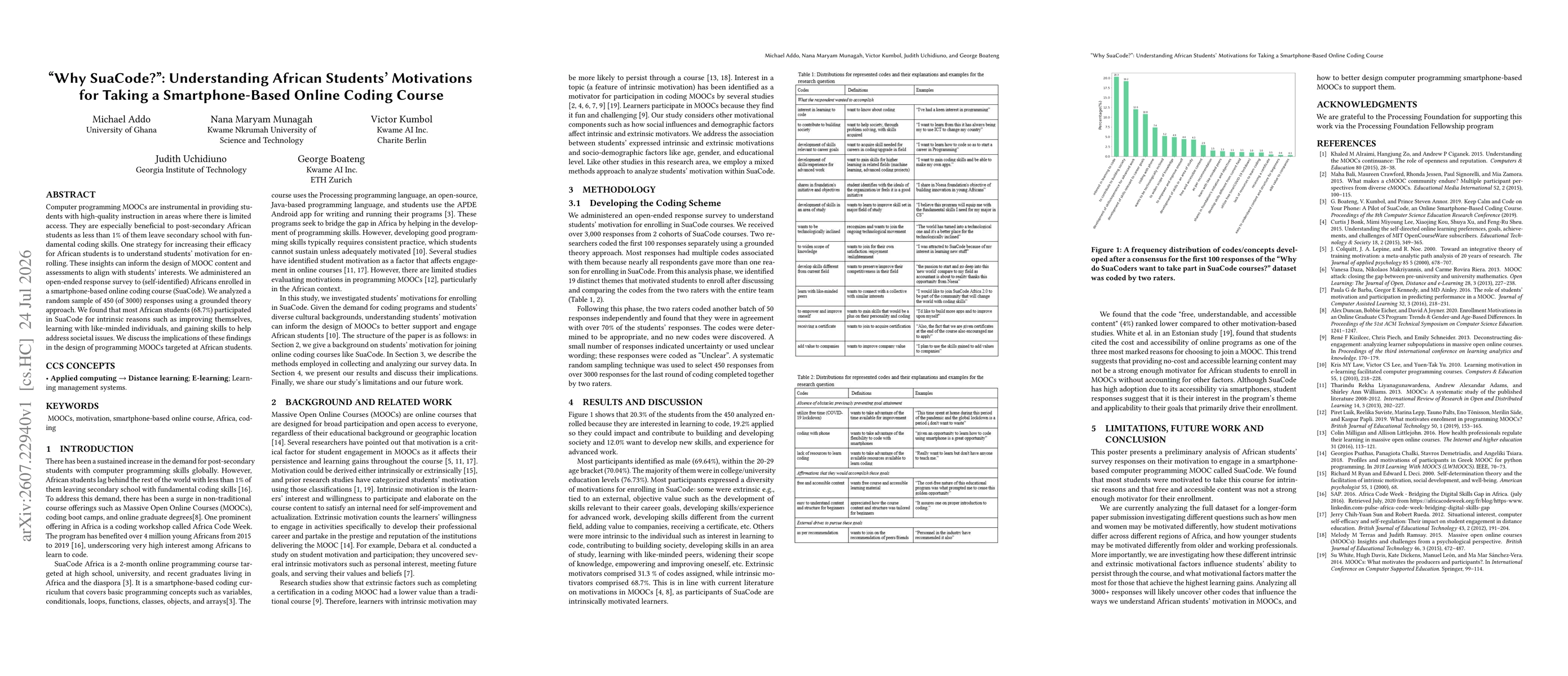 Thumbnail for "Why SuaCode?": Understanding African Students' Motivations for Taking a Smartphone-Based Online Coding Course