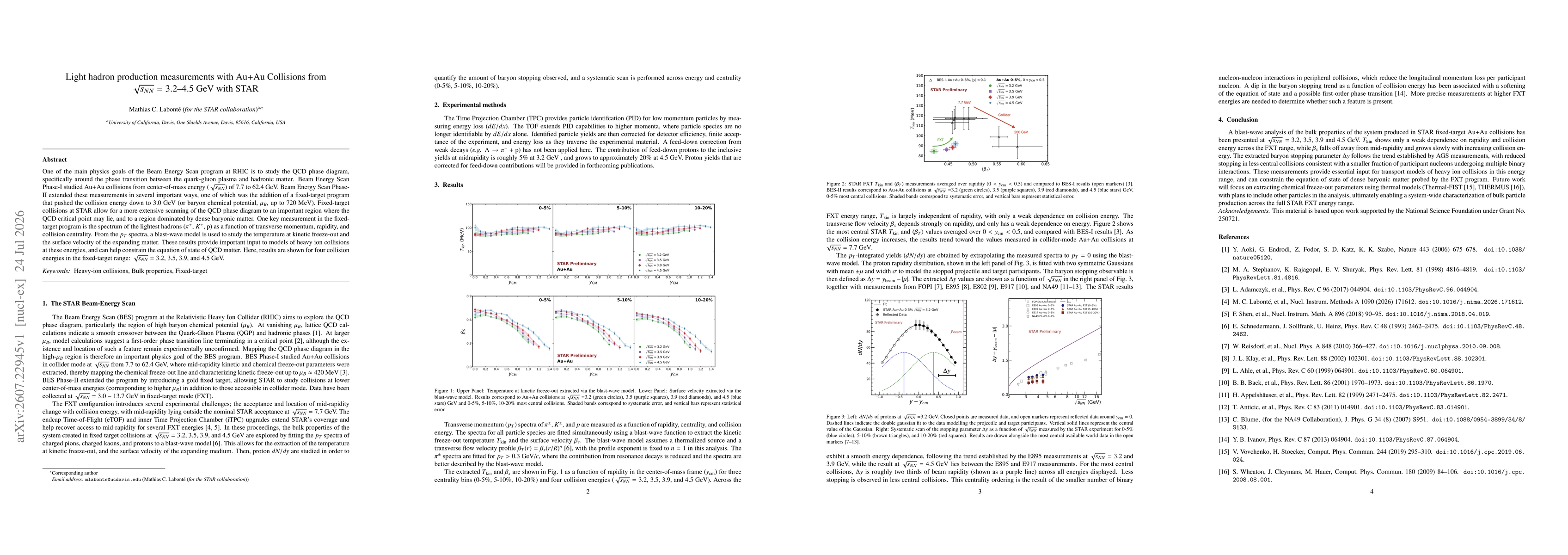 Thumbnail for Light hadron production measurements with Au+Au Collisions from $\sqrt{s_{NN}} = 3.2$--$4.5$ GeV with STAR