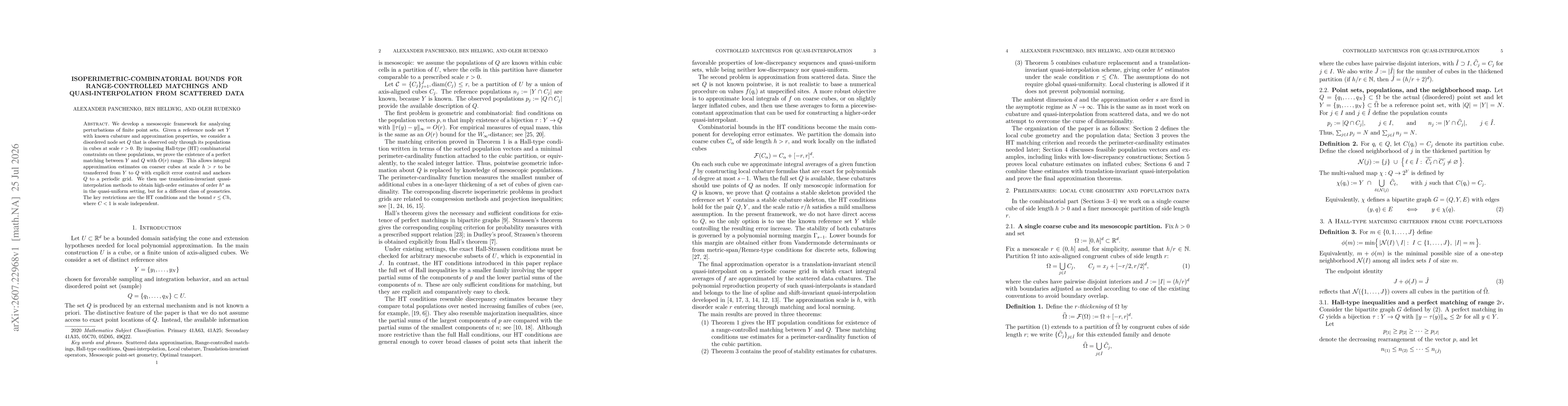 Thumbnail for Isoperimetric-Combinatorial Bounds for Range-Controlled Matchings and Quasi-Interpolation from Scattered Data