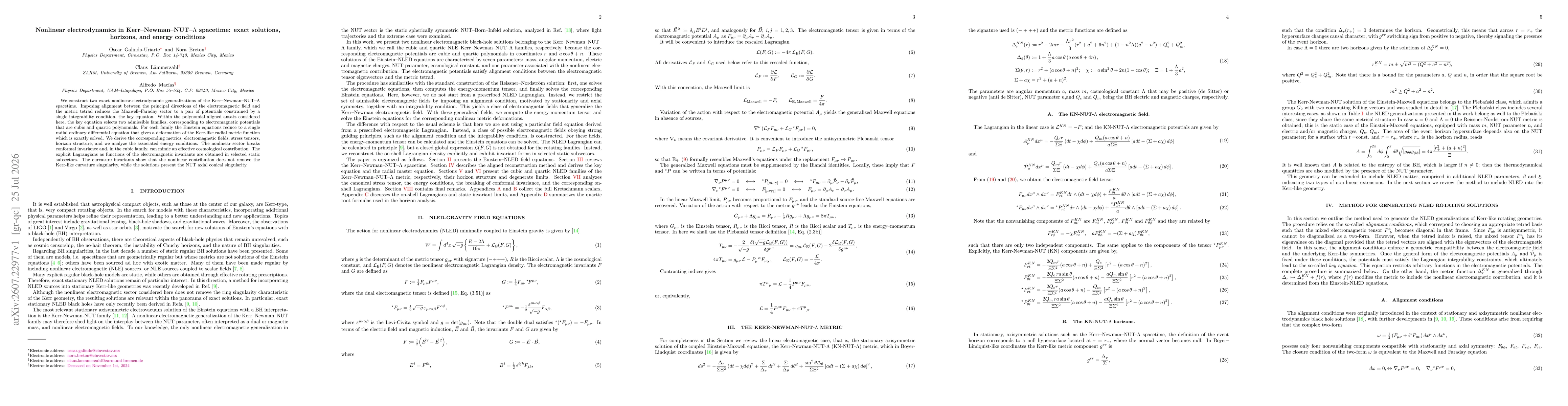 Thumbnail for Nonlinear electrodynamics in Kerr-Newman-NUT-$Λ$ spacetime: exact solutions, horizons, and energy conditions
