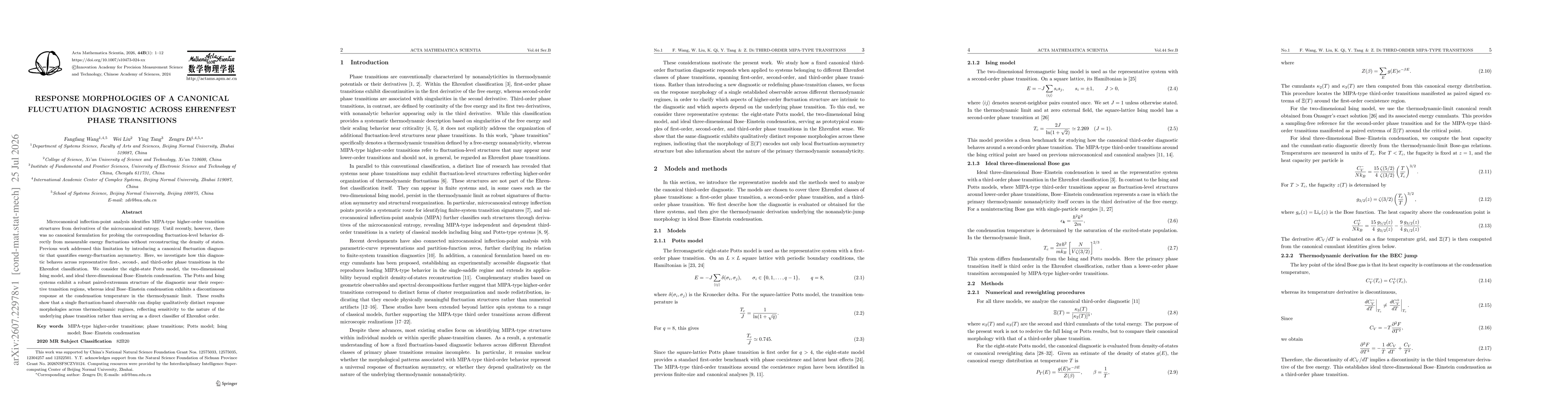 Thumbnail for Response Morphologies of a Canonical Fluctuation Diagnostic Across Ehrenfest Phase Transitions