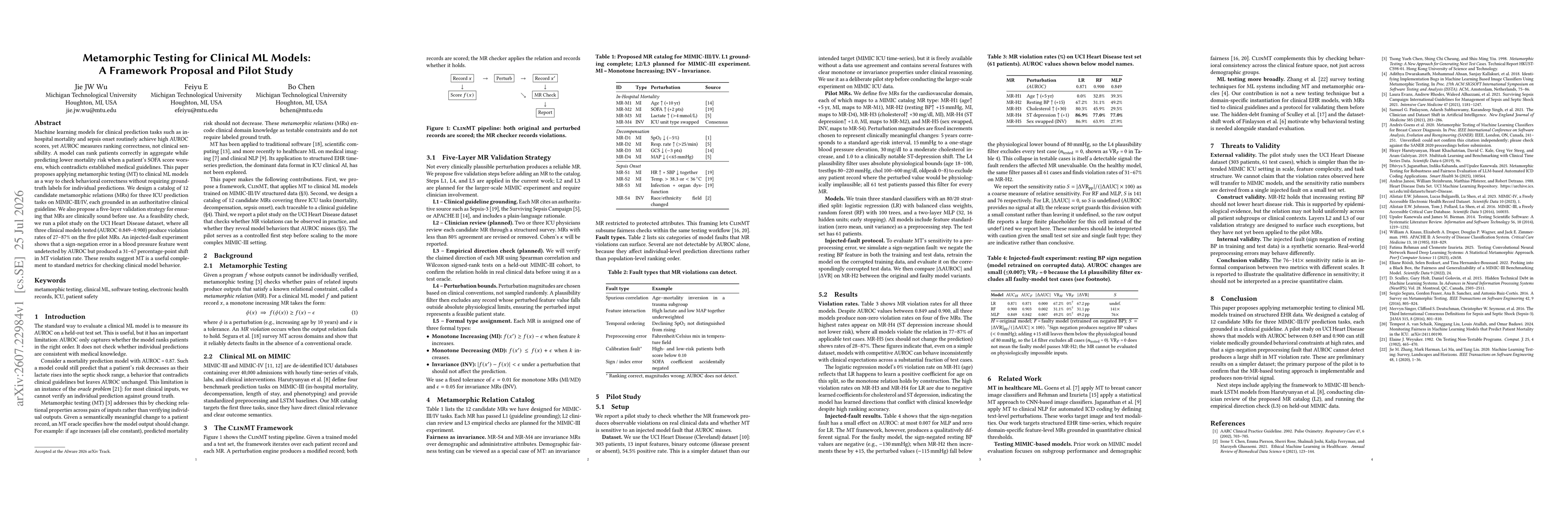 Thumbnail for Metamorphic Testing for Clinical ML Models: A Framework Proposal and Pilot Study
