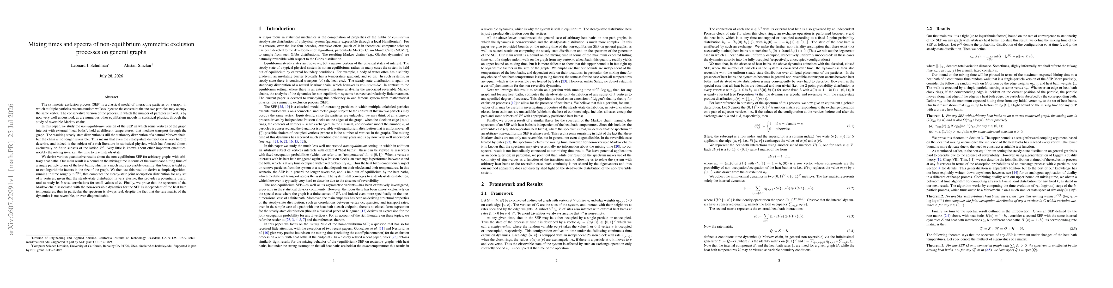Thumbnail for Mixing times and spectra of non-equilibrium symmetric exclusion processes on general graphs