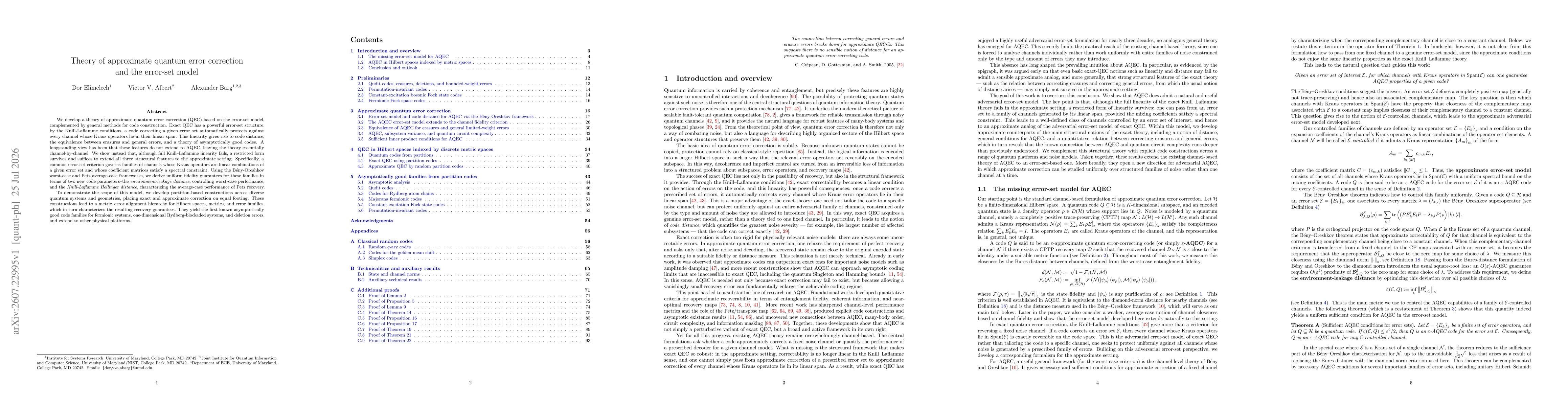 Thumbnail for Theory of approximate quantum error correction and the error-set model