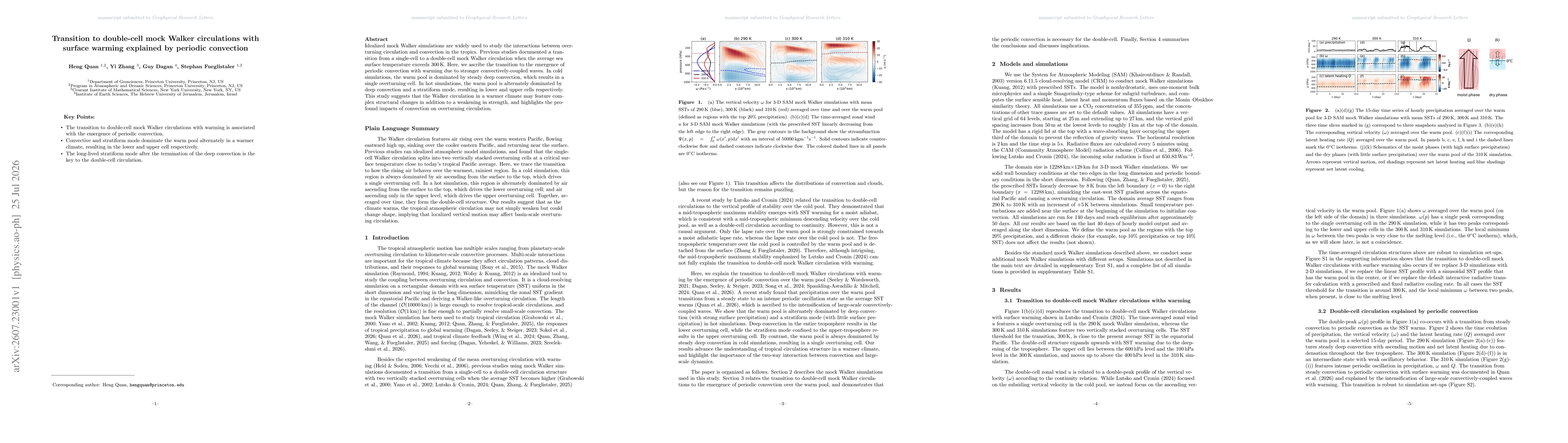 Thumbnail for Transition to double-cell mock Walker circulations with surface warming explained by periodic convection