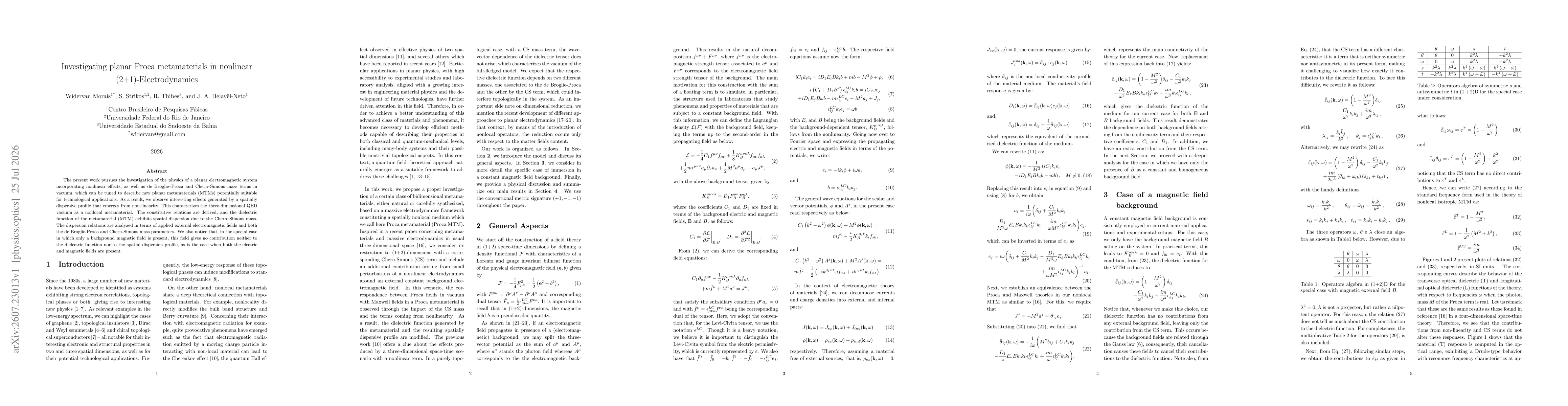 Thumbnail for Investigating planar Proca metamaterials in nonlinear (2+1)-Electrodynamics