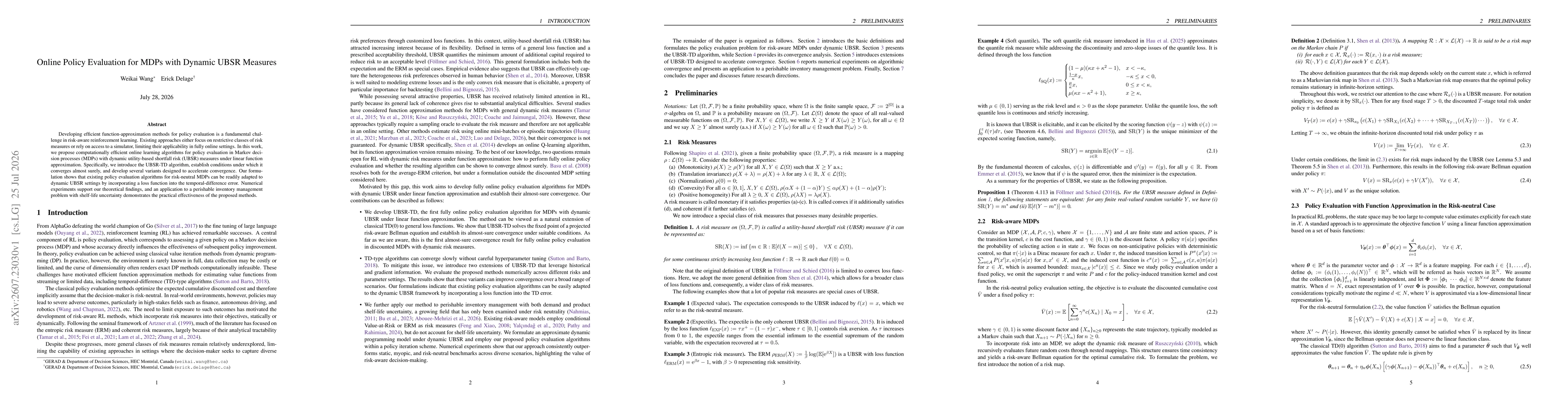 Thumbnail for Online Policy Evaluation for MDPs with Dynamic UBSR Measures
