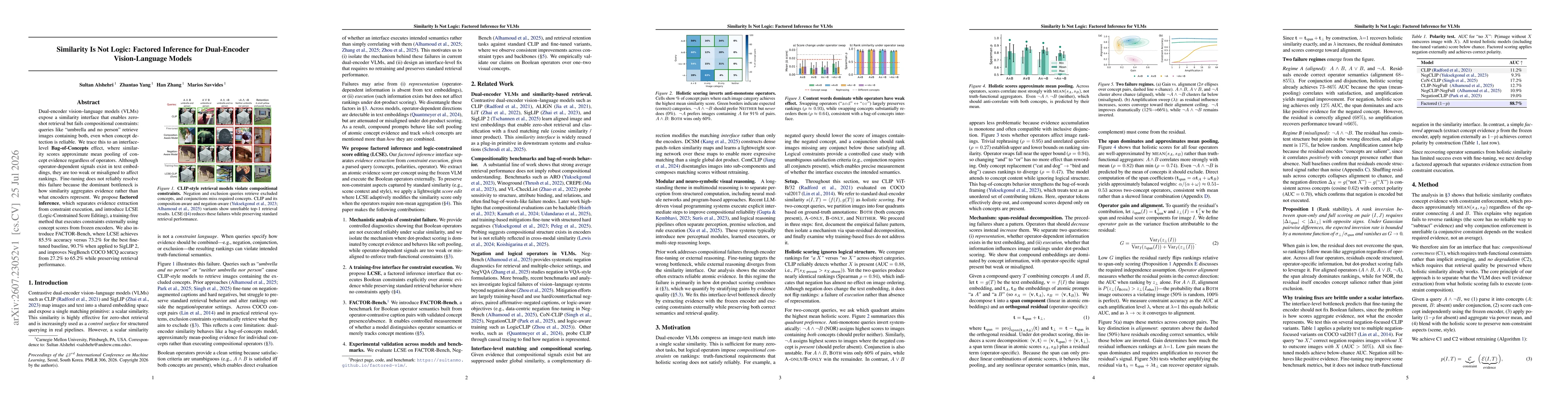 Thumbnail for Similarity Is Not Logic: Factored Inference for Dual-Encoder Vision-Language Models