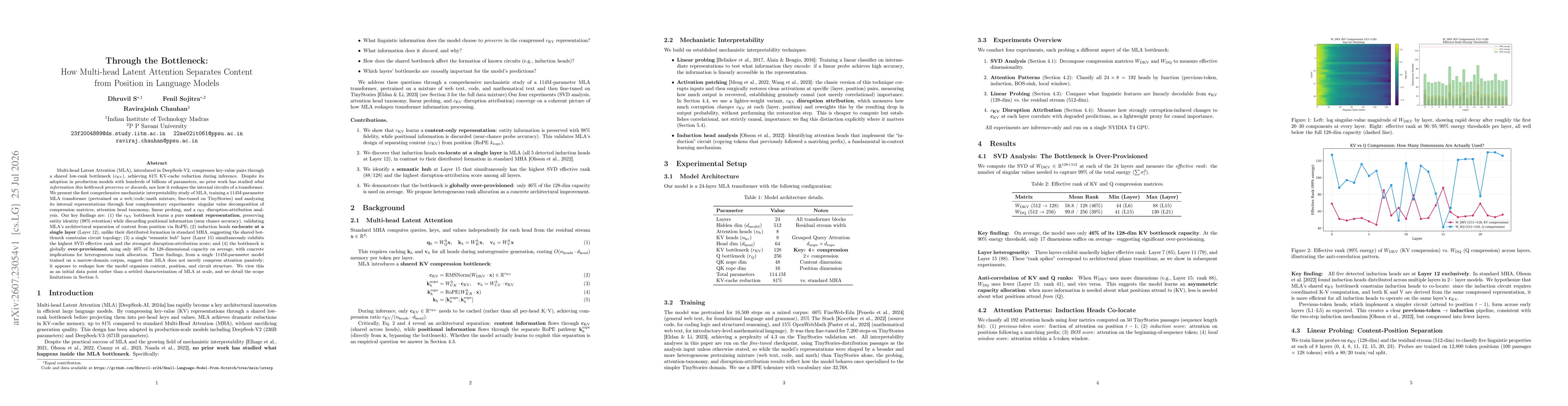 Thumbnail for Through the Bottleneck: How Multi-head Latent Attention Separates Content from Position in Language Models