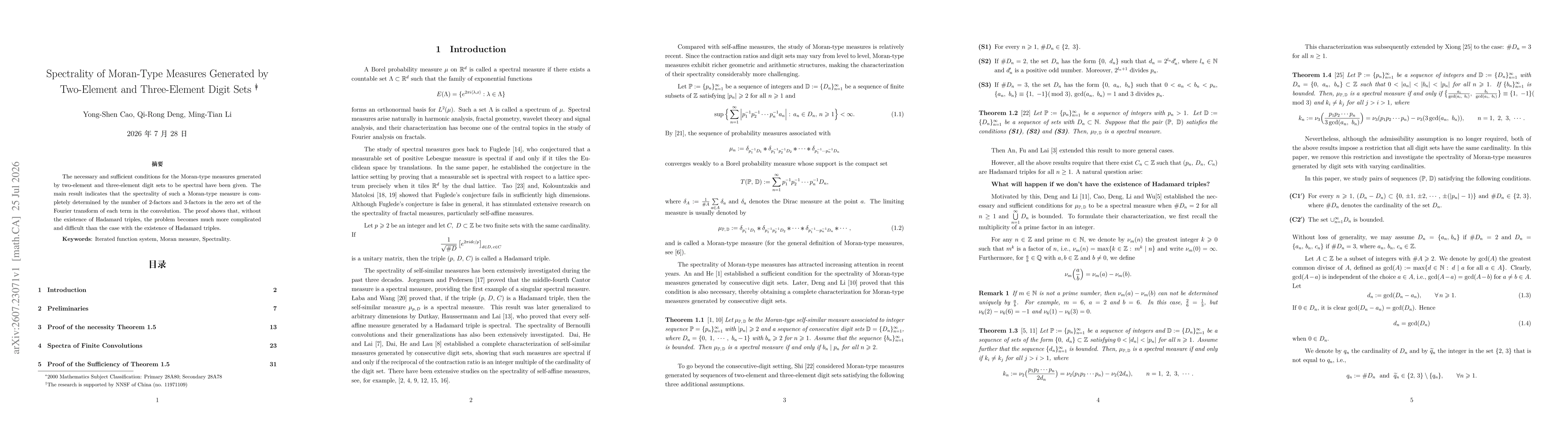 Thumbnail for Spectrality of Moran-Type Measures Generated by Two-Element and Three-Element Digit Sets