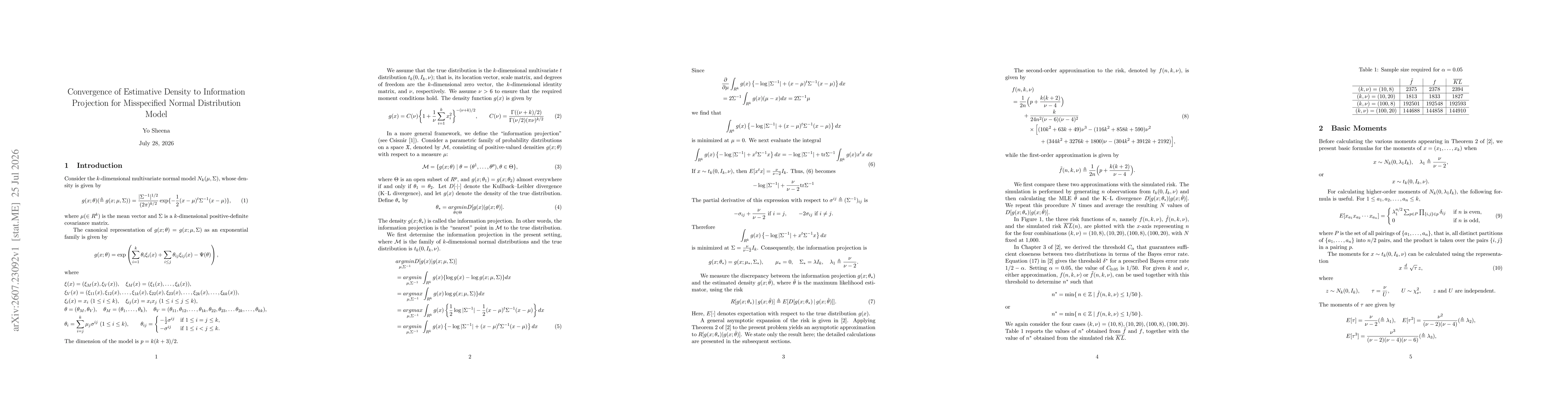 Thumbnail for Convergence of Estimative Density to Information Projection for Misspecified Normal Distribution Model