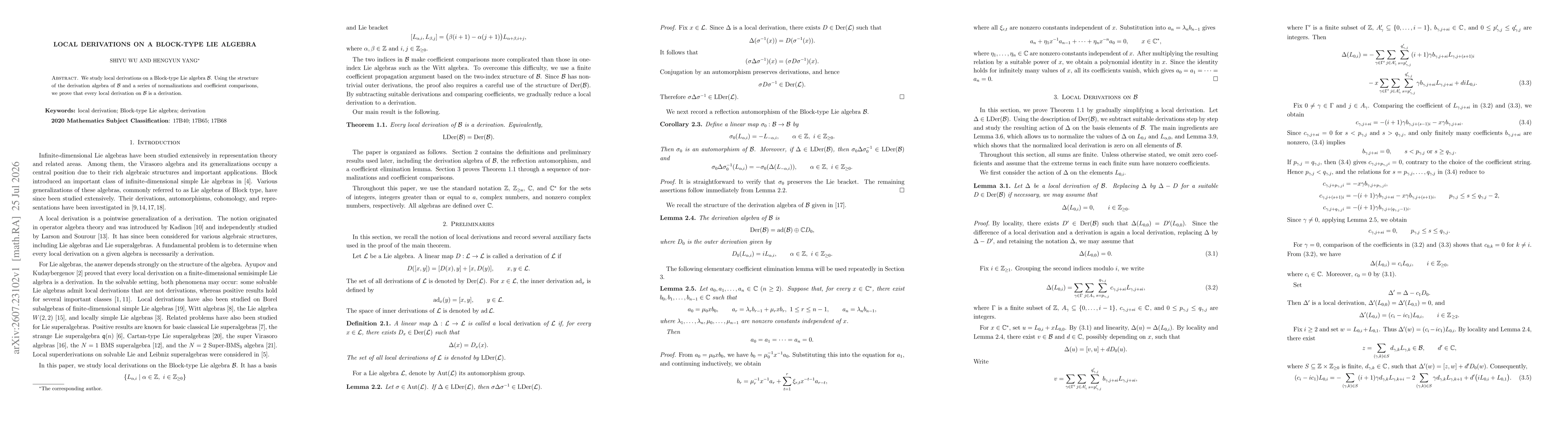 Thumbnail for Local Derivations on a Block-type Lie Algebra