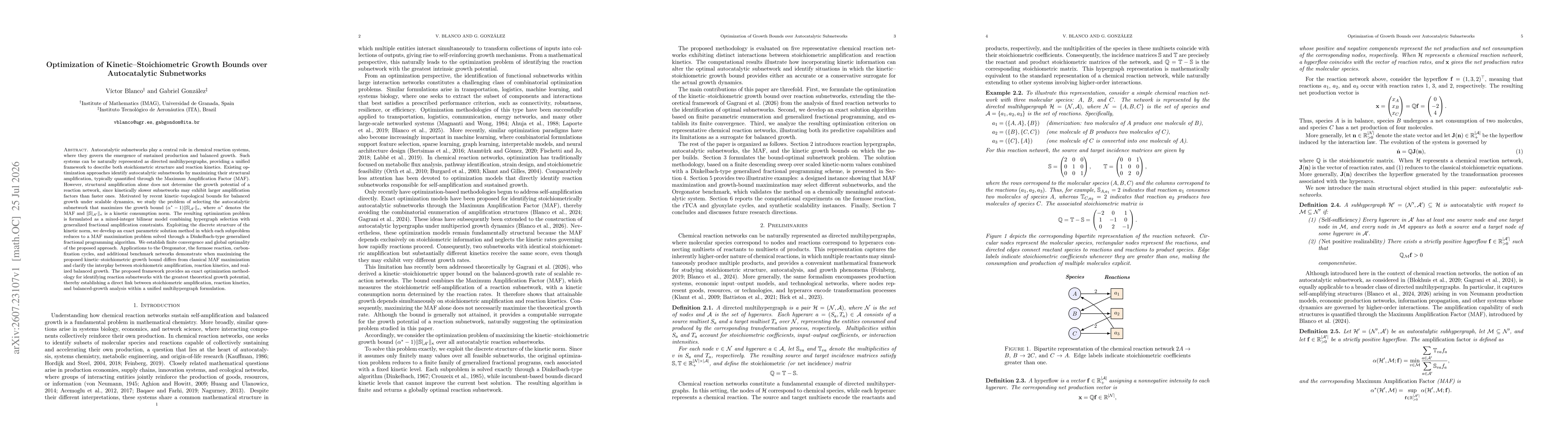 Thumbnail for Optimization of Kinetic--Stoichiometric Growth Bounds over Autocatalytic Subnetworks