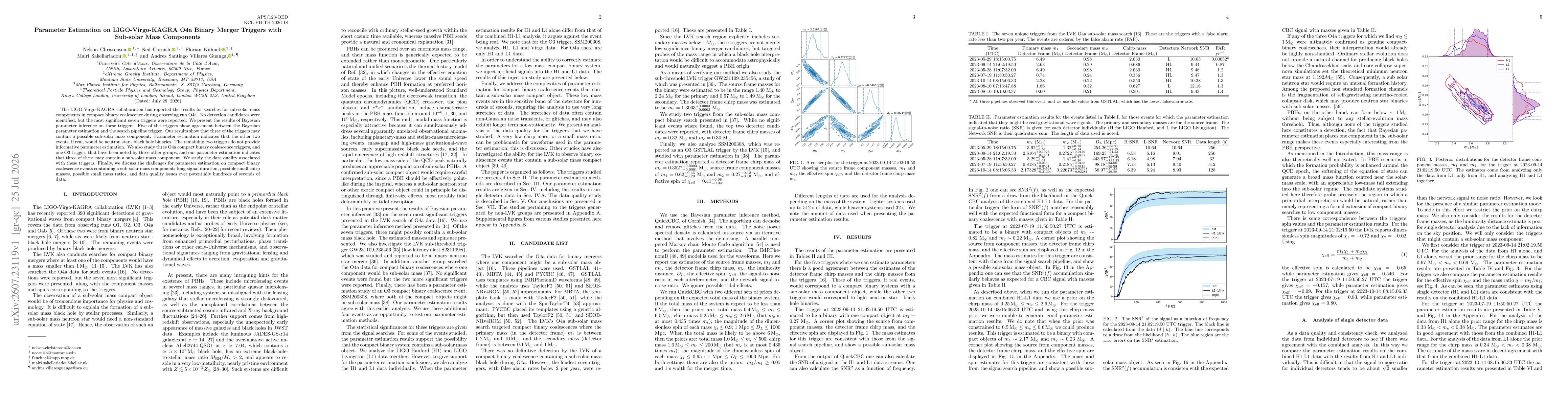 Thumbnail for Parameter Estimation on LIGO-Virgo-KAGRA O4a Binary Merger Triggers with Sub-solar Mass Components