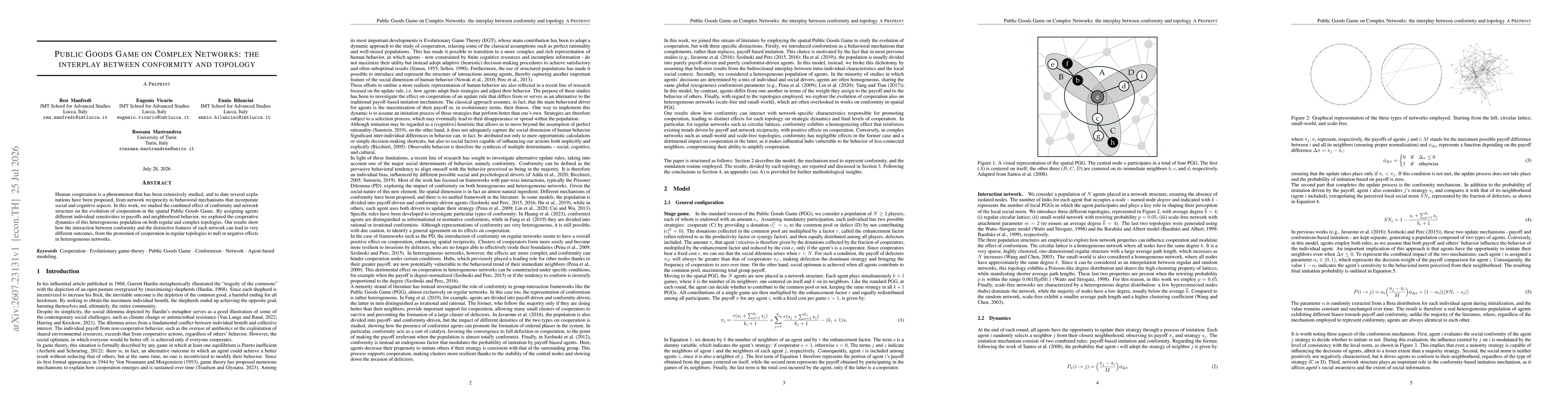 Thumbnail for Public Goods Game on Complex Networks: the interplay between conformity and topology