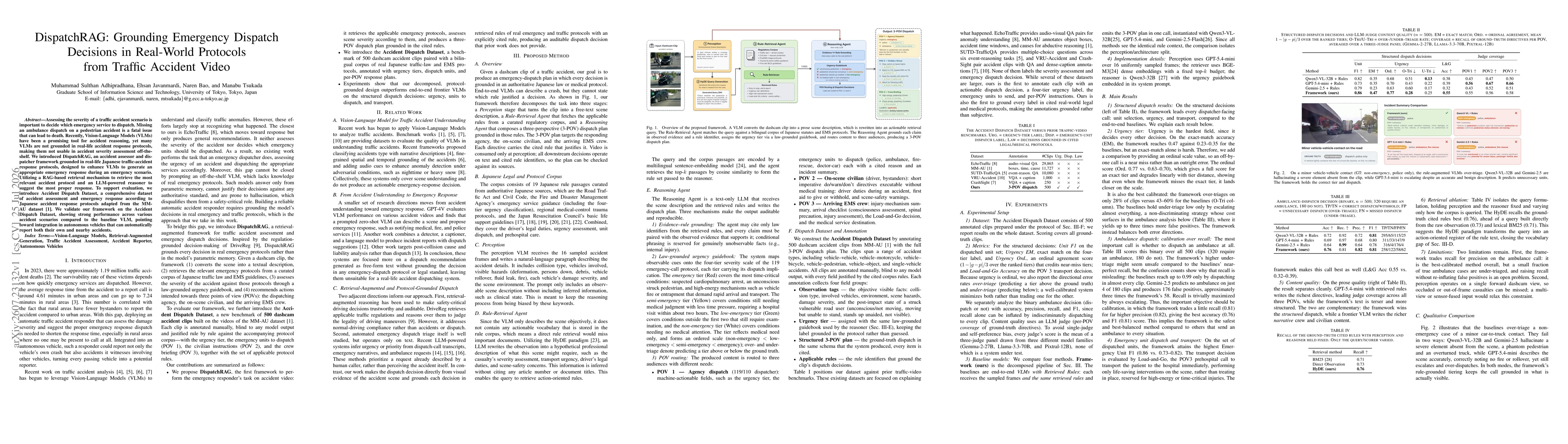 Thumbnail for DispatchRAG: Grounding Emergency Dispatch Decisions in Real-World Protocols from Traffic Accident Video