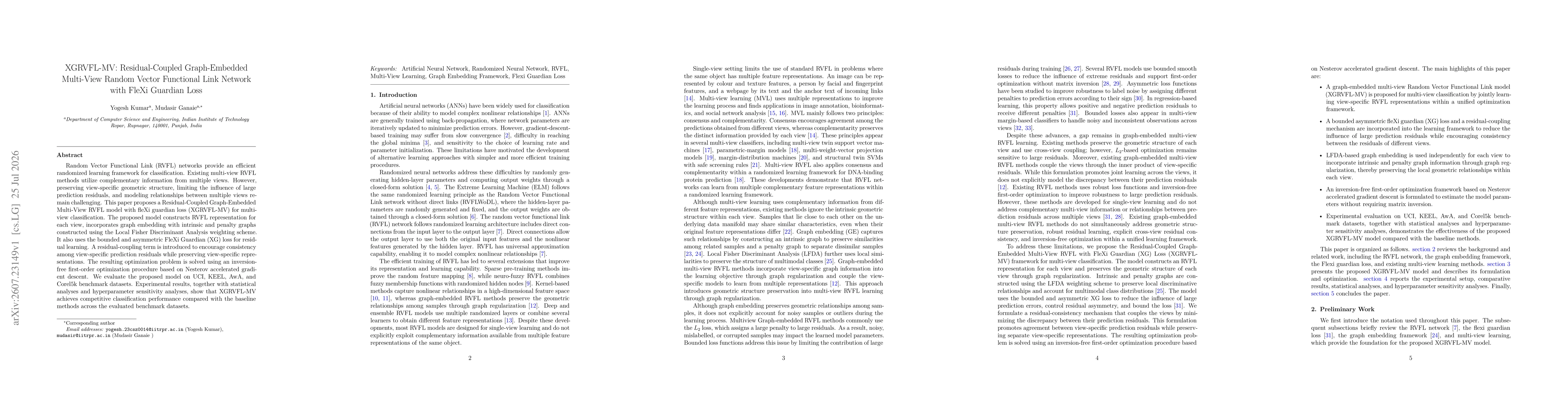 Thumbnail for XGRVFL-MV: Residual-Coupled Graph-Embedded Multi-View Random Vector Functional Link Network with FleXi Guardian Loss