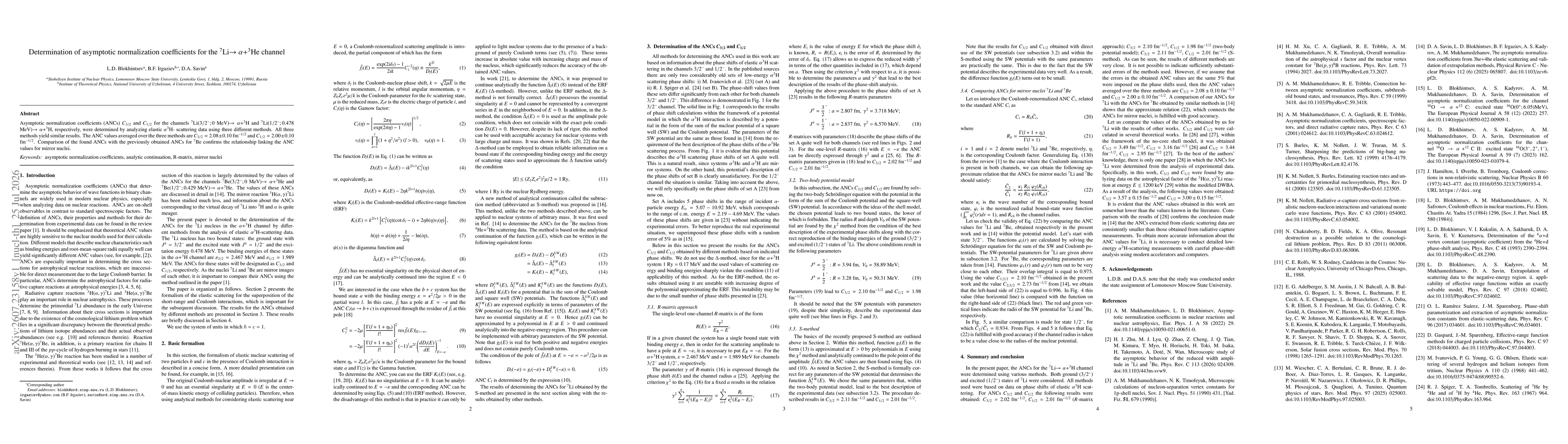 Thumbnail for Determination of asymptotic normalization coefficients for the $^{7}$Li$\to α+ ^{3}$He channel