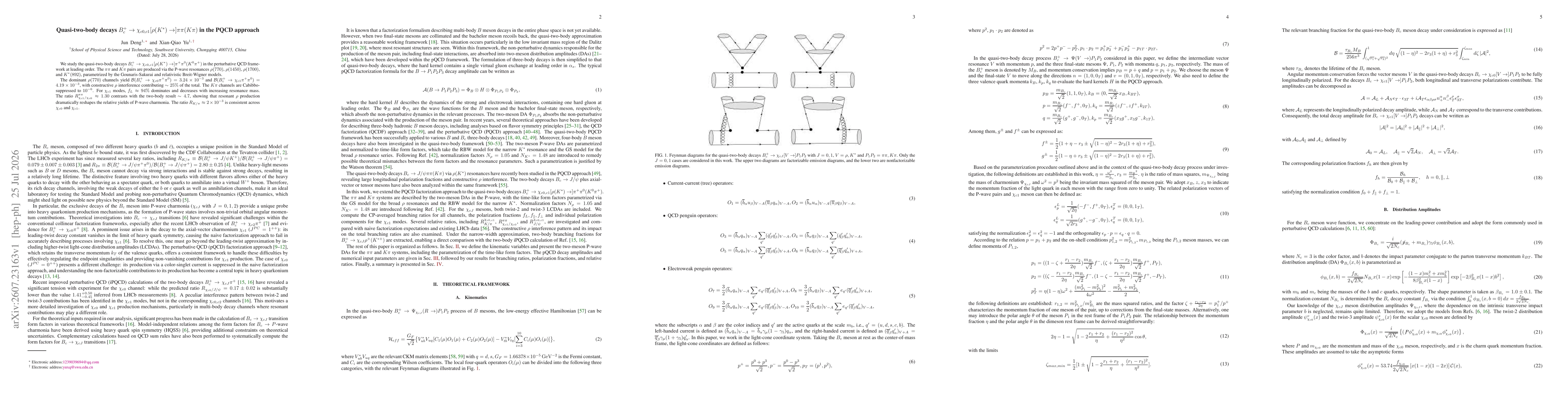 Thumbnail for Quasi-two-body decays $B_c^+ \to χ_{c0,c1} [ρ(K^*) \to] ππ(Kπ)$ in the PQCD approach