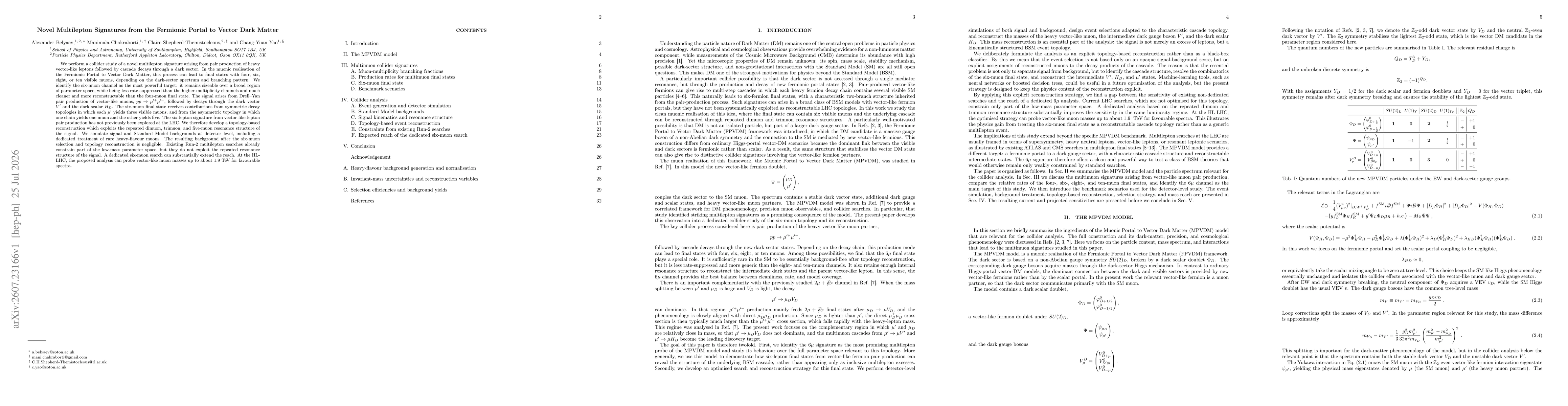 Thumbnail for Novel Multilepton Signatures from the Fermionic Portal to Vector Dark Matter