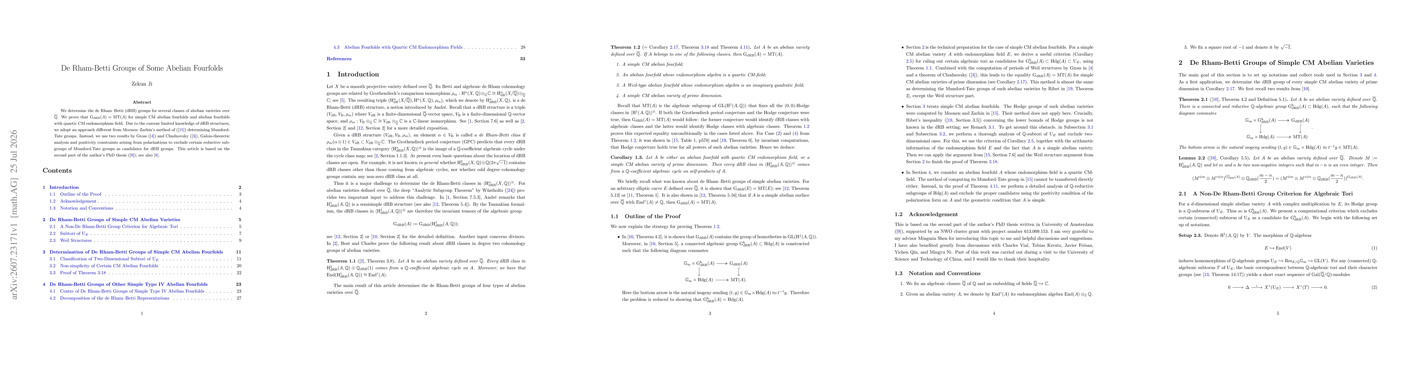 Thumbnail for De Rham-Betti Groups of Some Abelian Fourfolds
