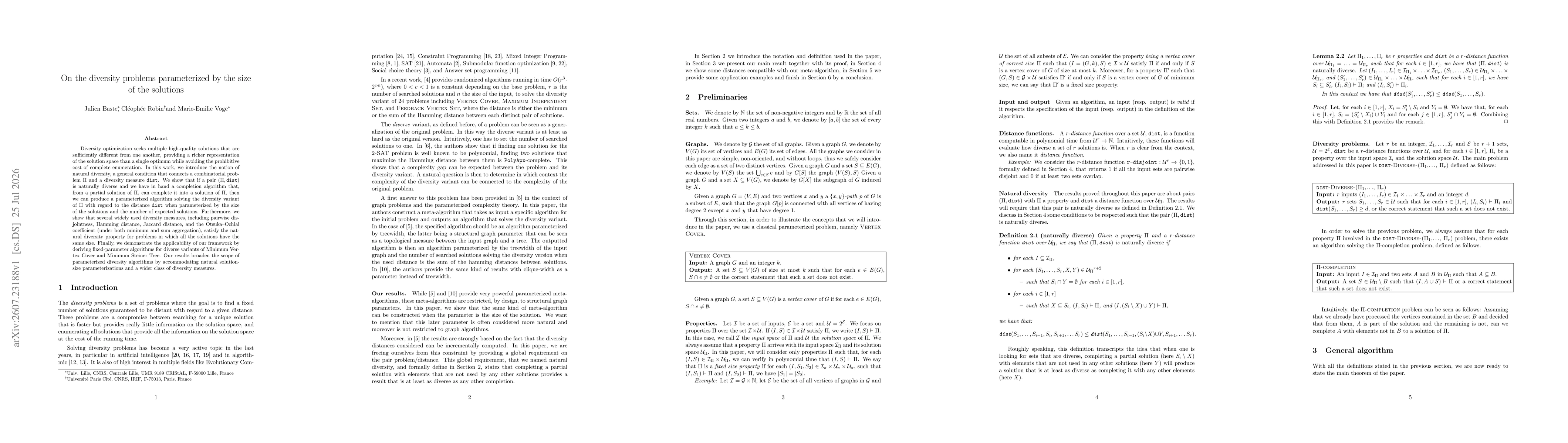 Thumbnail for On the diversity problems parameterized by the size of the solutions
