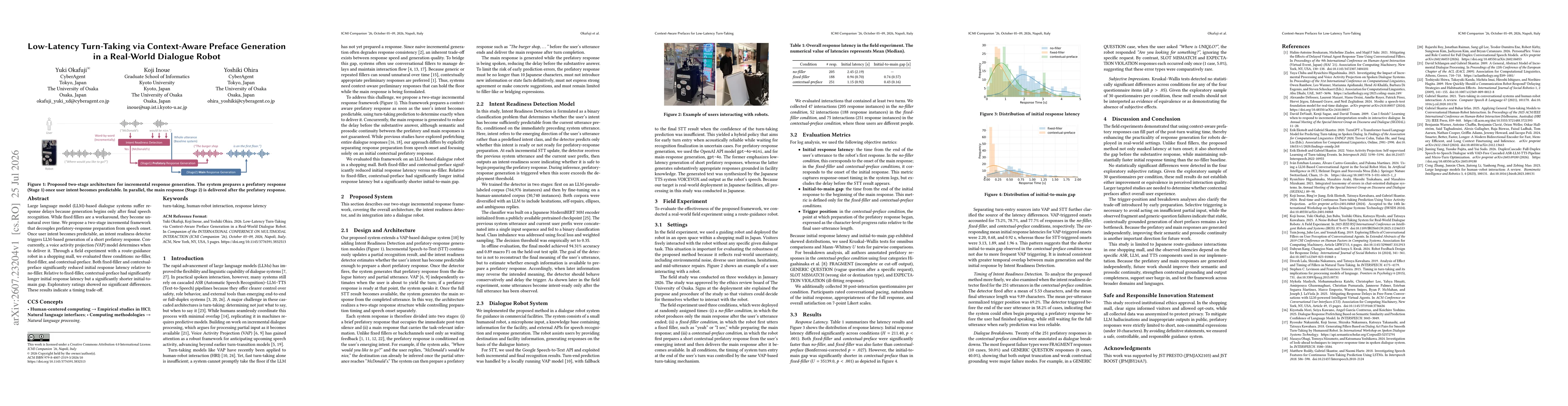 Thumbnail for Low-Latency Turn-Taking via Context-Aware Preface Generation in a Real-World Dialogue Robot