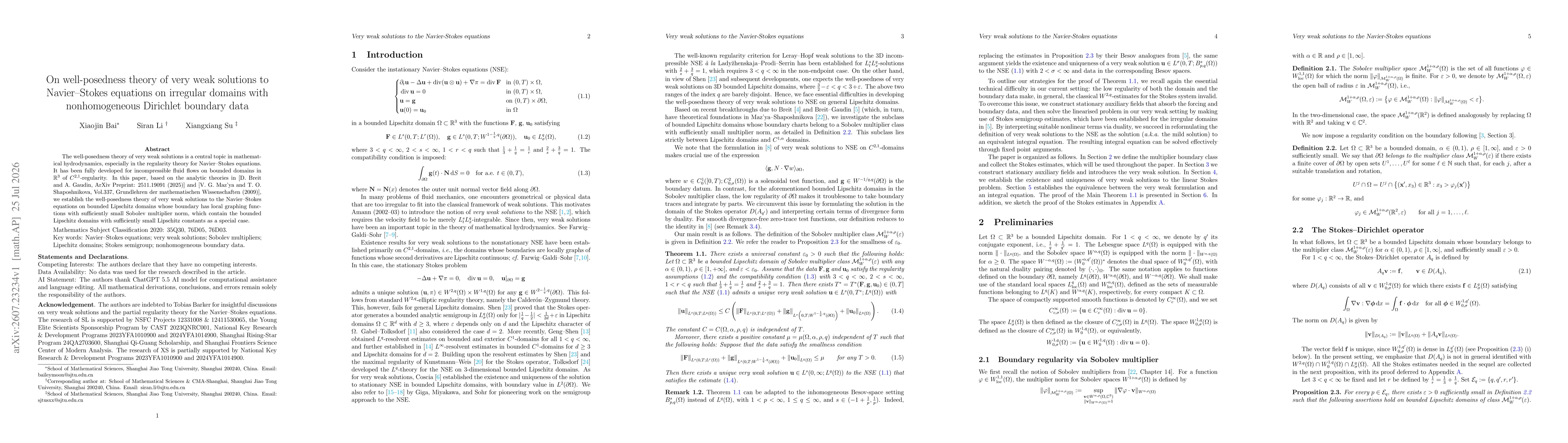 Thumbnail for On well-posedness theory of very weak solutions to Navier-Stokes equations on irregular domains with nonhomogeneous Dirichlet boundary data