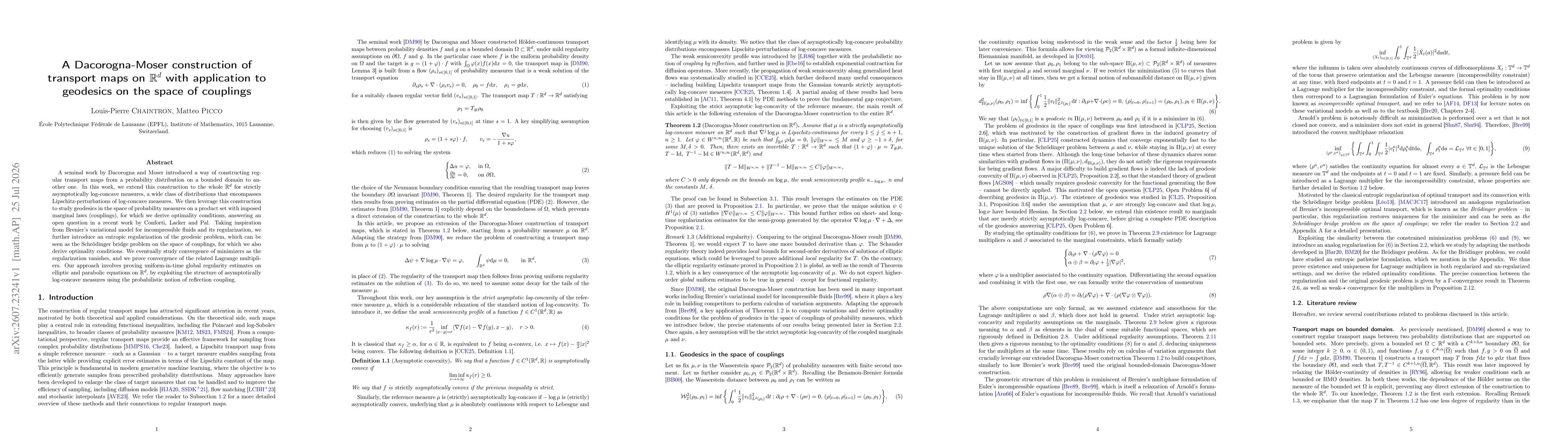 Thumbnail for A Dacorogna-Moser construction of transport maps on $\mathbb{R}^d$ with application to geodesics on the space of couplings