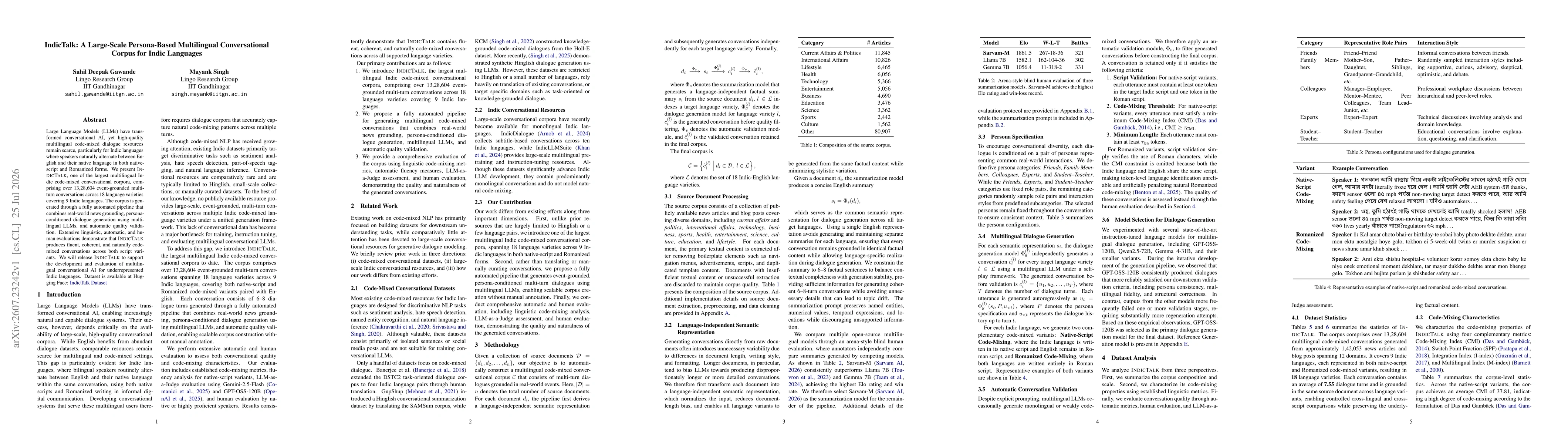 Thumbnail for IndicTalk: A Large-Scale Persona-Based Multilingual Conversational Corpus for Indic Languages